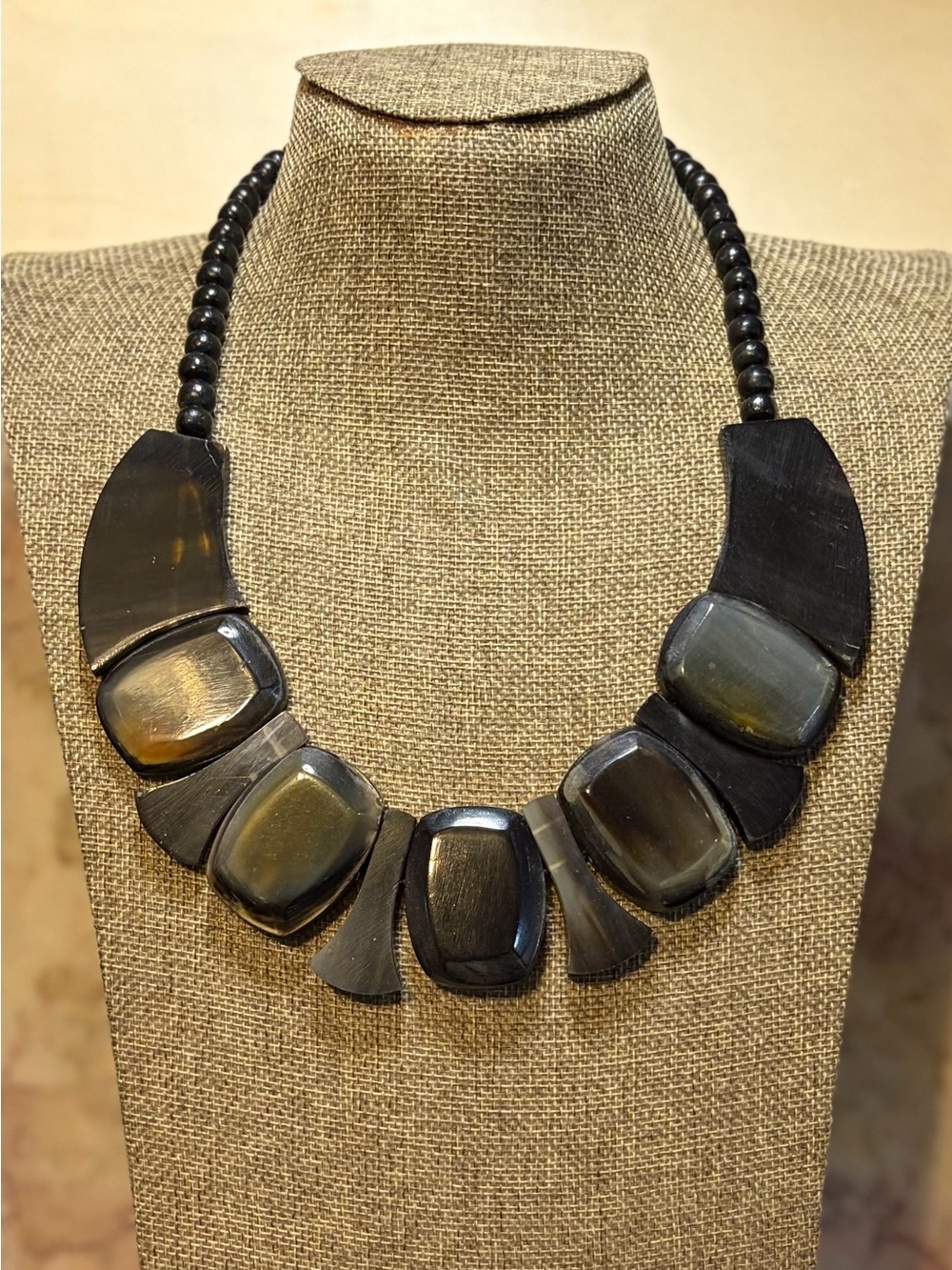 Statement Black Beaded Horn Necklace - Elegant Women's Jewelry